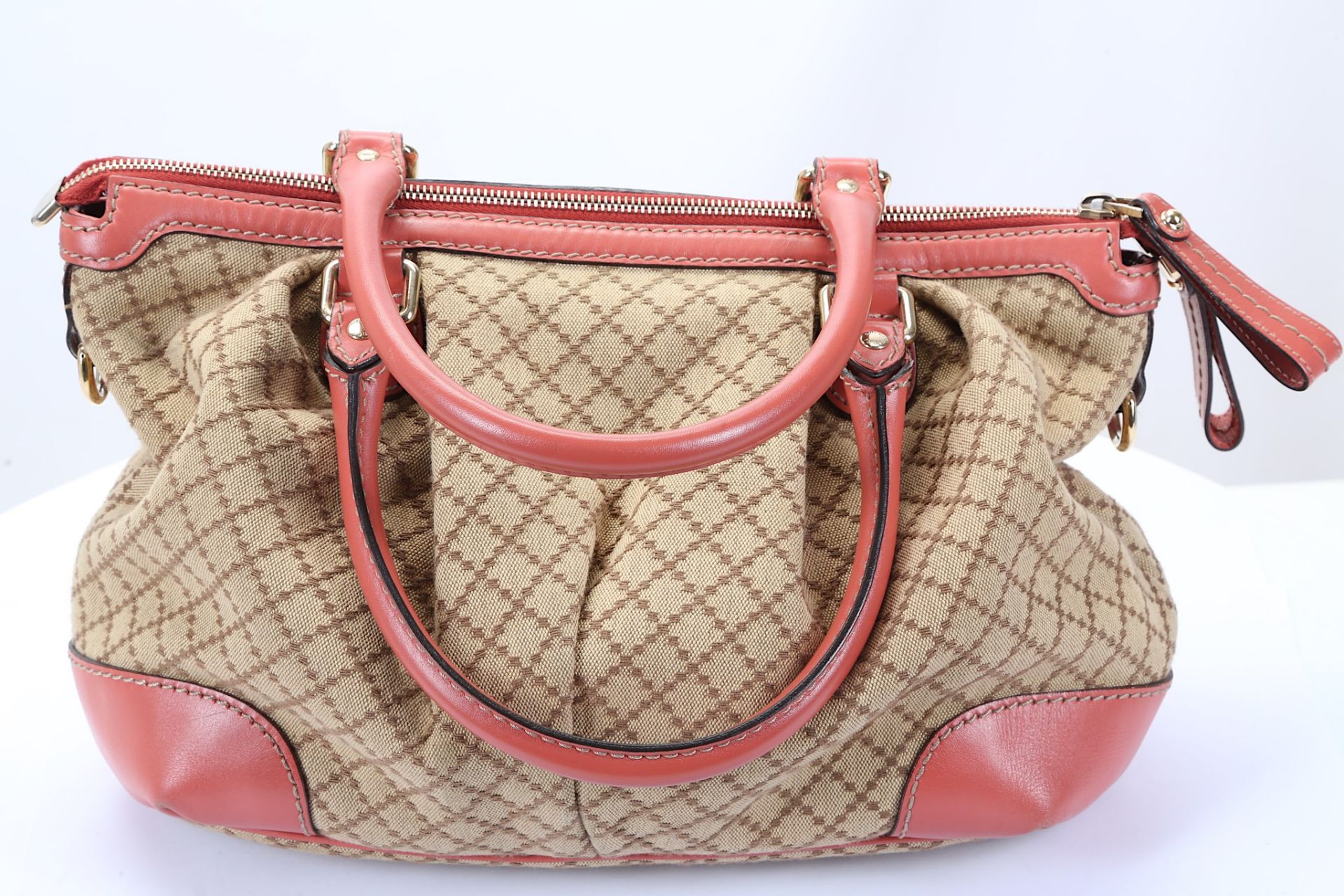 Gucci Pink Leather and Canvas Sukey Tote, diamond - Image 3 of 7