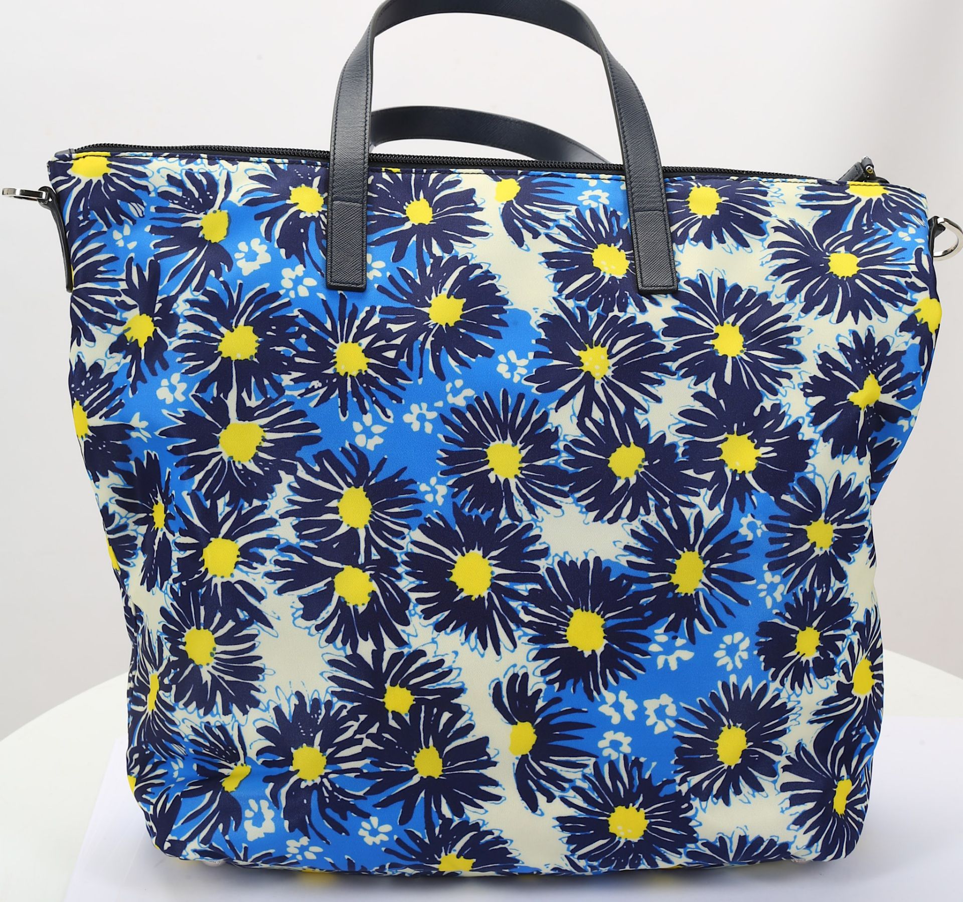 Prada Blue Floral Nylon Shopper, c. 2016, nylon printed with blue and yellow flower heads, blue - Image 3 of 5