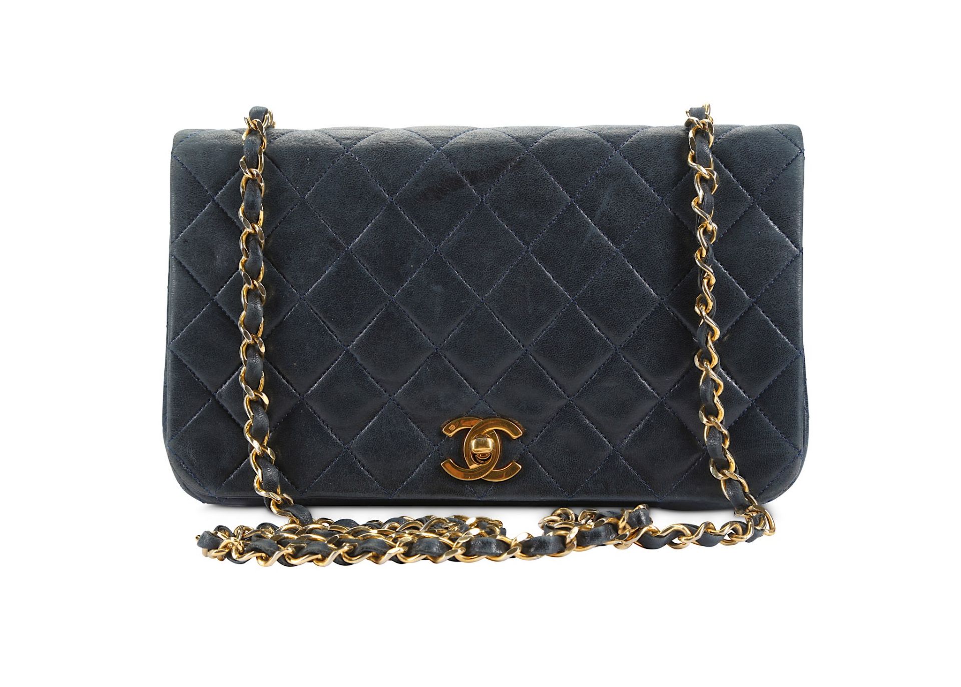 Chanel Navy Full Flap Bag, c. 1989-91, quilted lam