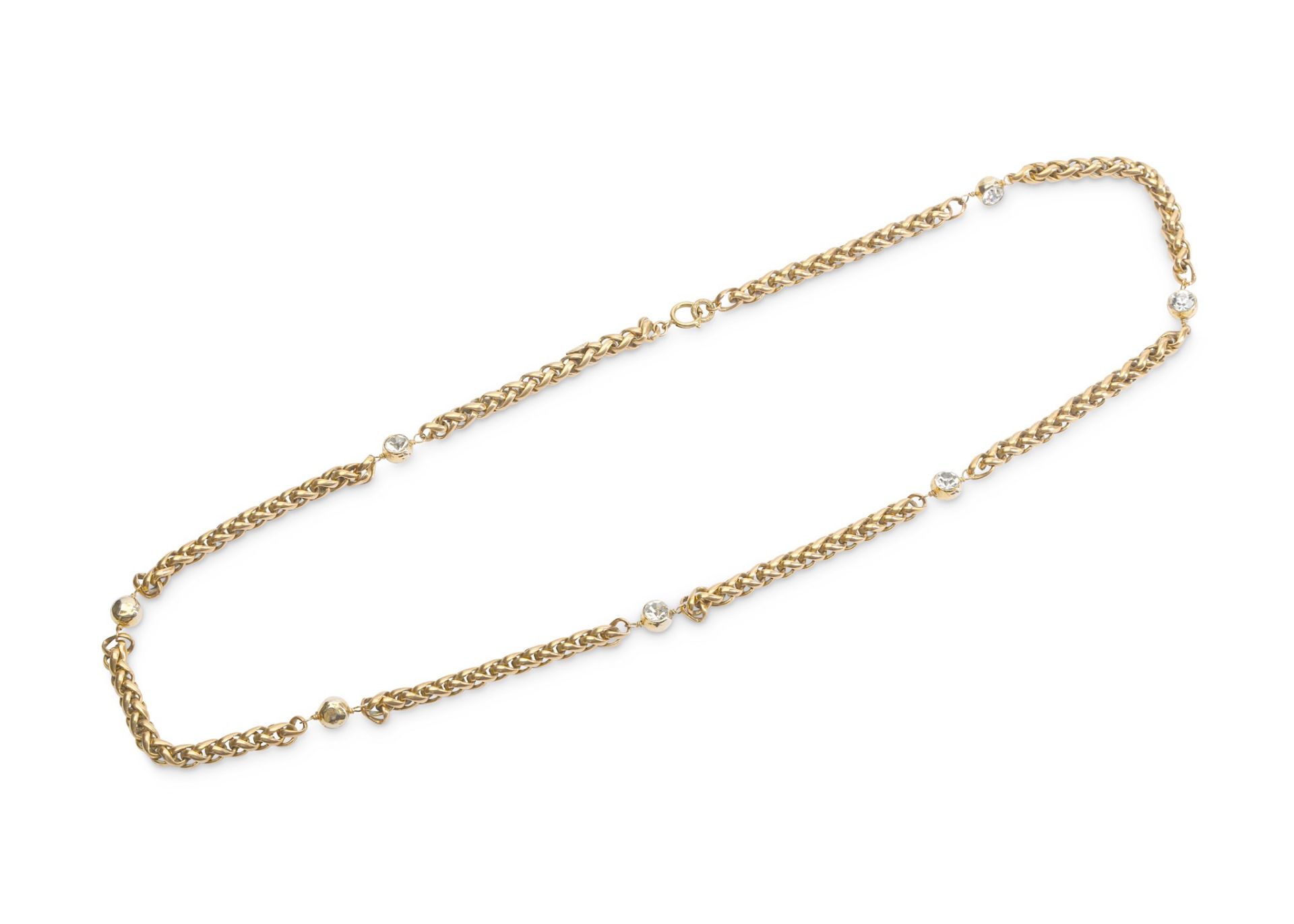 Chanel Gilt Chain Necklace, early 1980s, wheat chain interspersed with diamante beads, 45cm drop Box