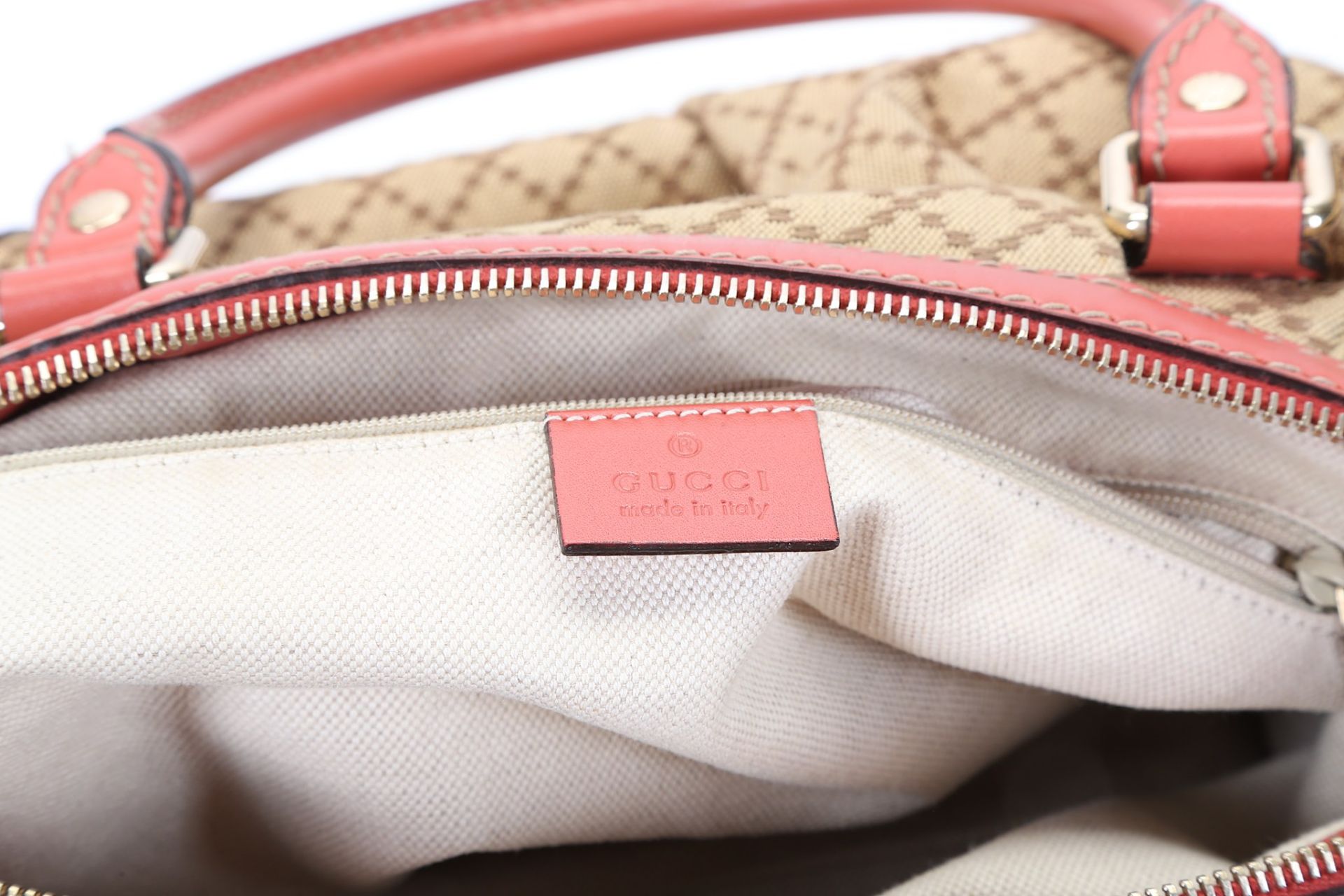 Gucci Pink Leather and Canvas Sukey Tote, diamond - Image 6 of 7