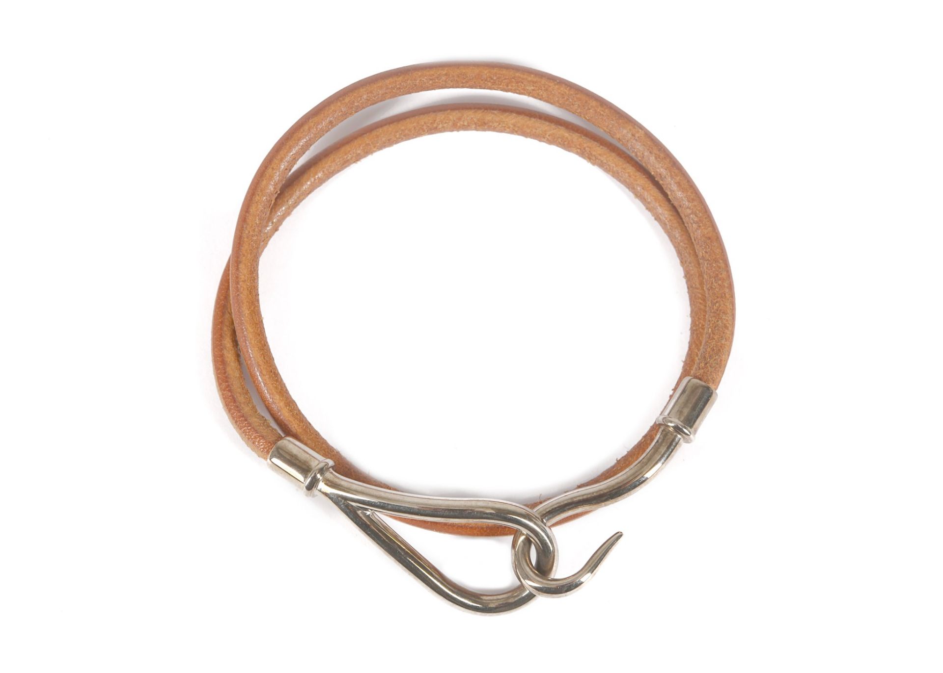 Hermes Jumbo Double Tour Bracelet, brown leather strap with Palladium hardware Condition Grade B