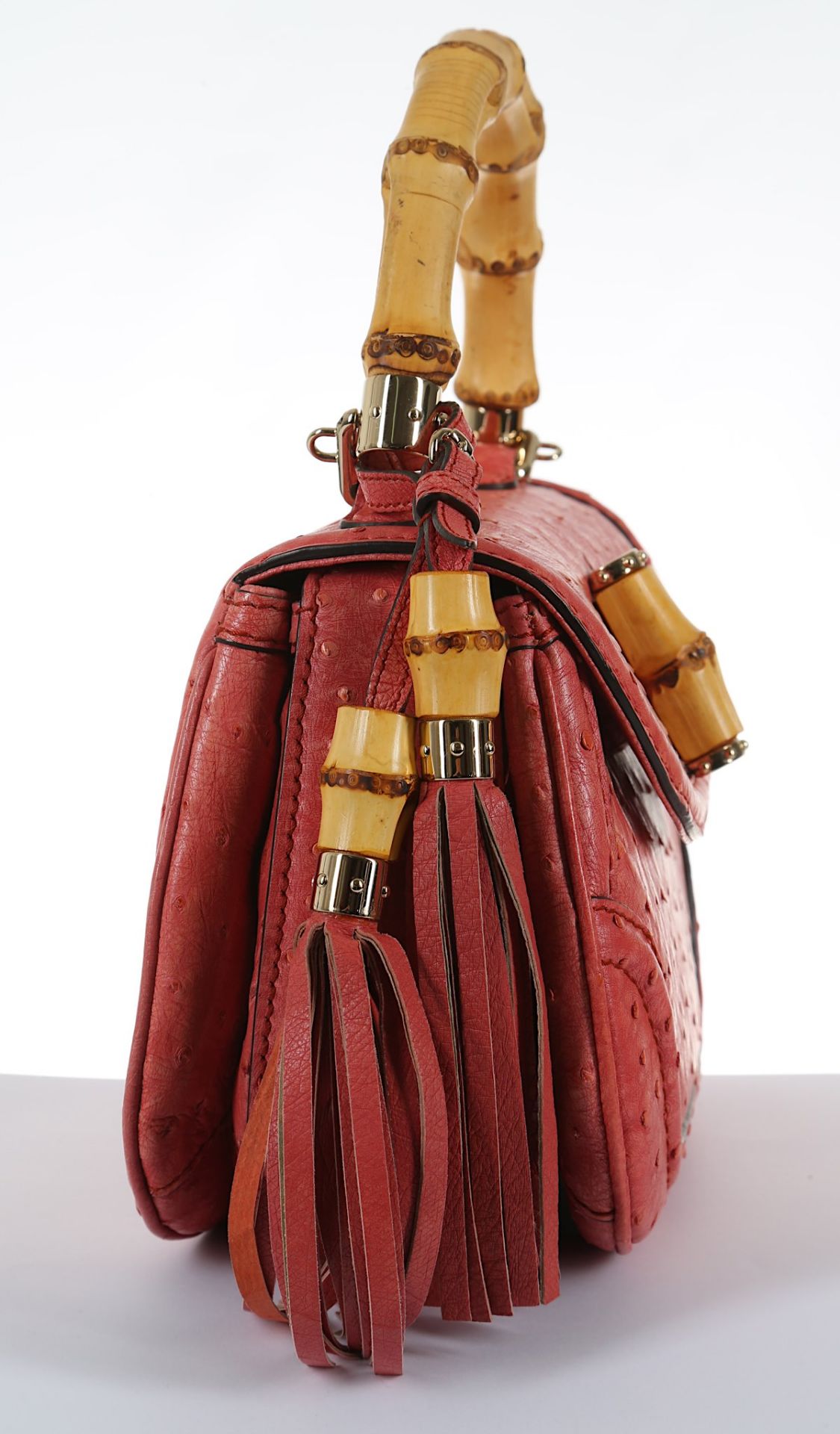 Gucci Coral Ostrich New Bamboo Handbag, c. 2017, p - Image 3 of 8