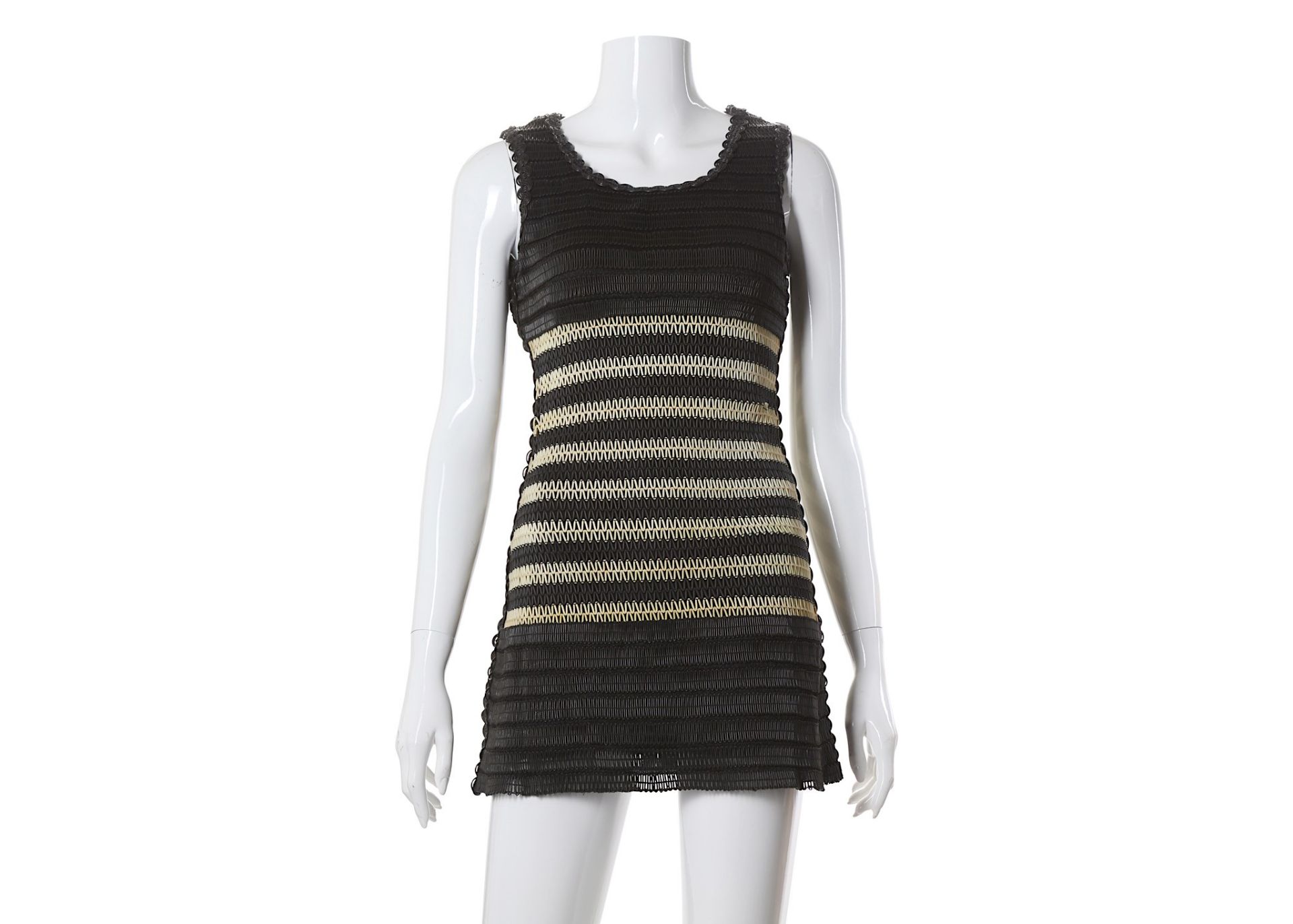 Chanel Boutique Black Rubber Piping Dress, sleeveless design with cream rubber detail, size 38 (UK