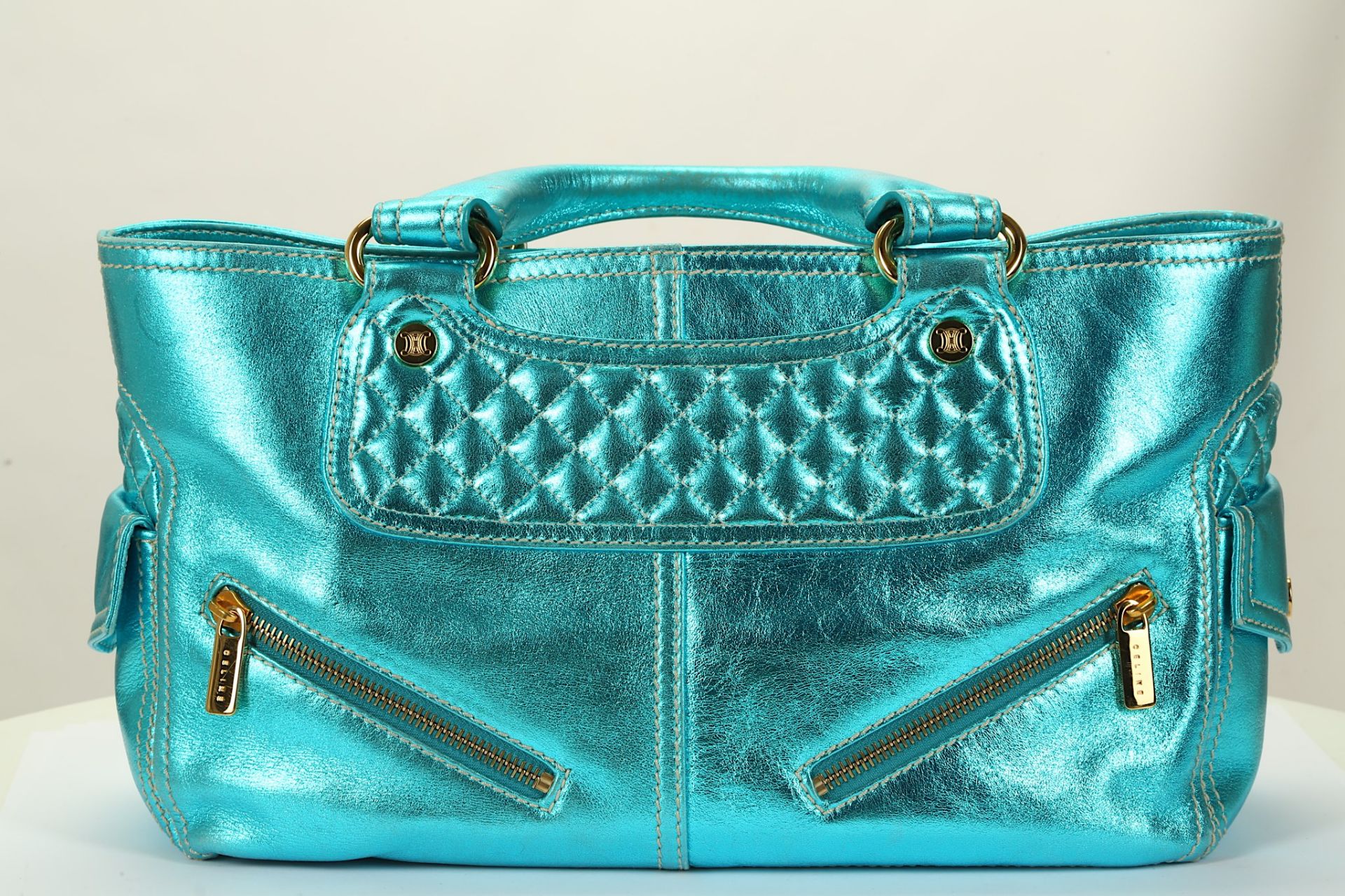 Celine Iridescent Blue Stitched Boogie Bag, gold t - Image 4 of 7