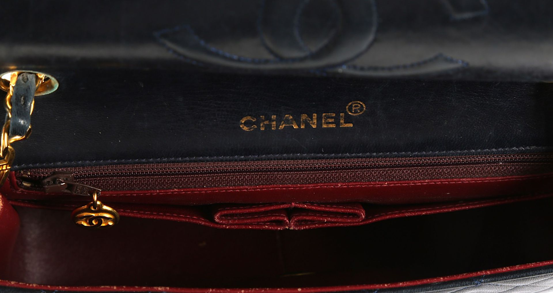 Chanel Navy Full Flap Bag, c. 1989-91, quilted lam - Image 6 of 6