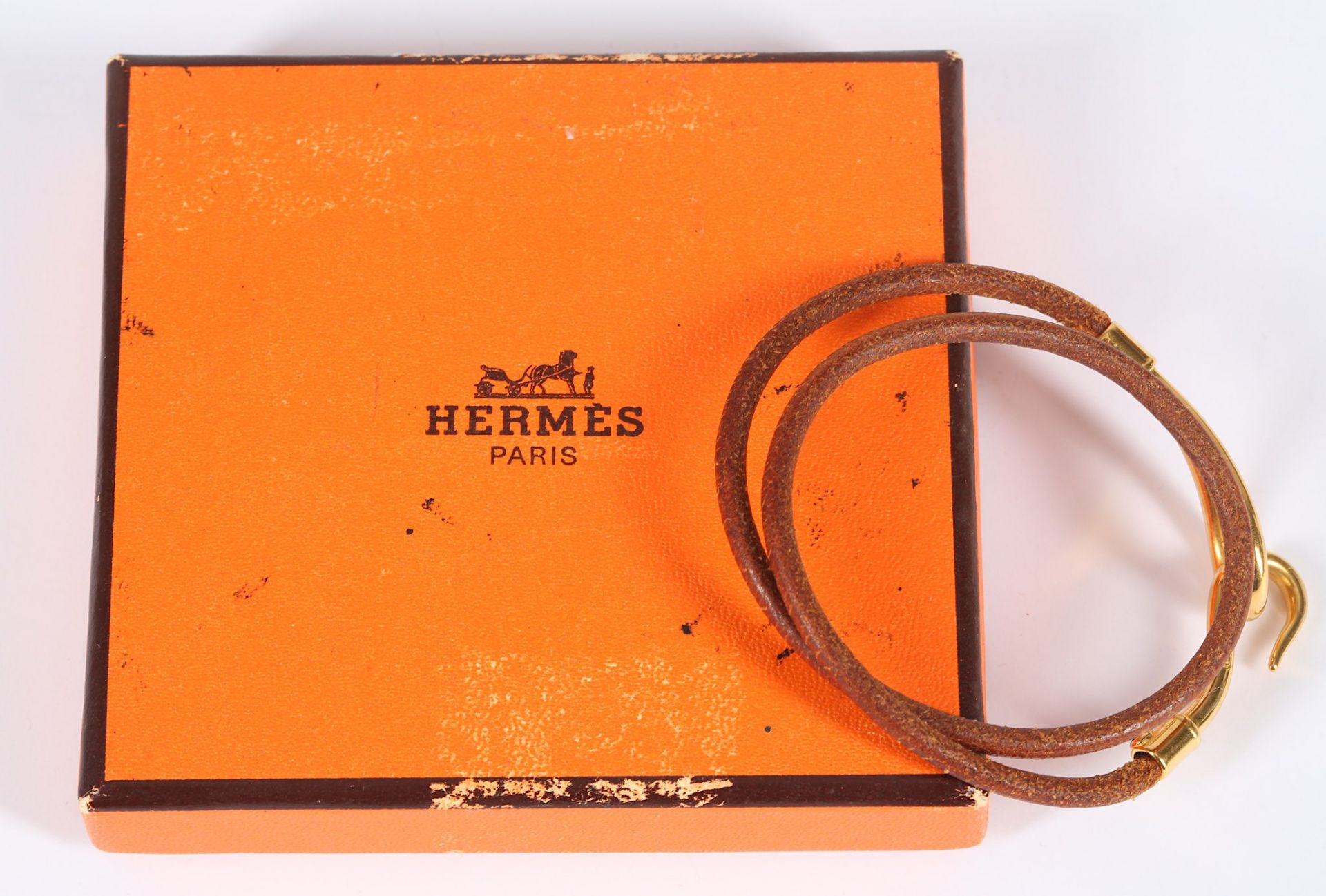 Hermes Jumbo Double Tour Bracelet, brown leather tone with gold plated hook fastening Box - Bild 8 aus 8