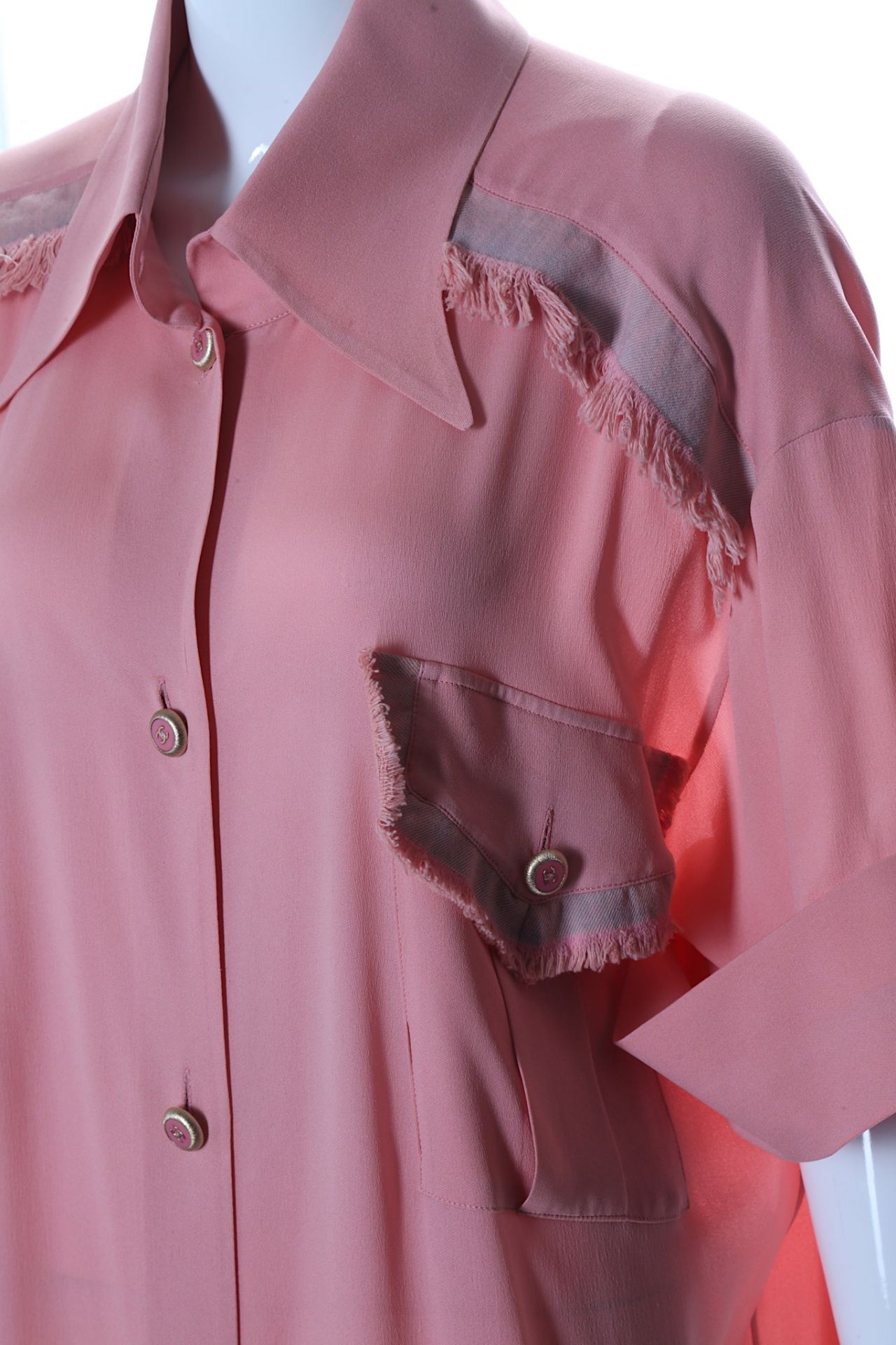 Chanel Pink Georgette Crepe Silk Shirt Dress, Summ - Image 2 of 5