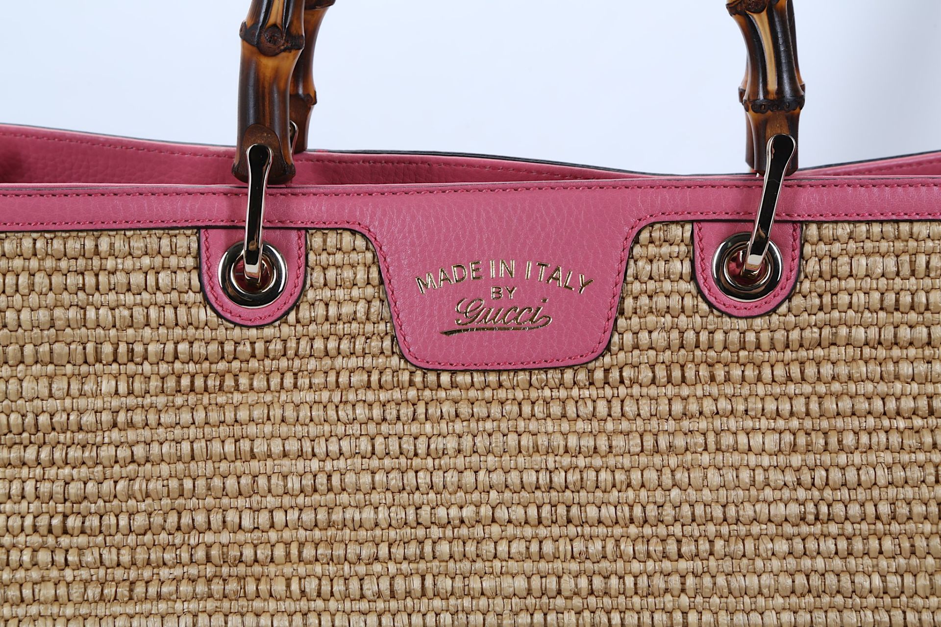 Gucci Pink Straw Bamboo Large Shopper Tote, pink leather and woven straw with bamboo handles, gold - Image 2 of 5