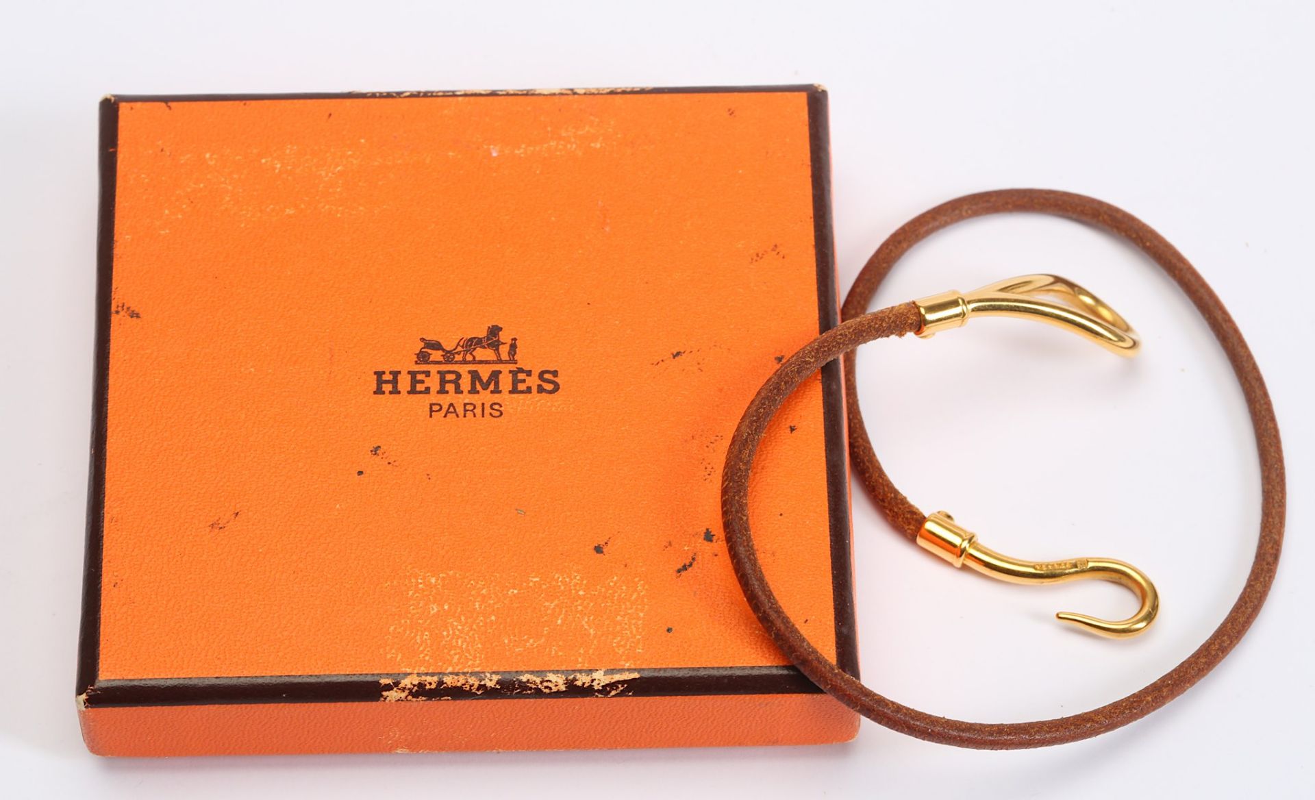 Hermes Jumbo Double Tour Bracelet, brown leather tone with gold plated hook fastening Box - Bild 5 aus 8