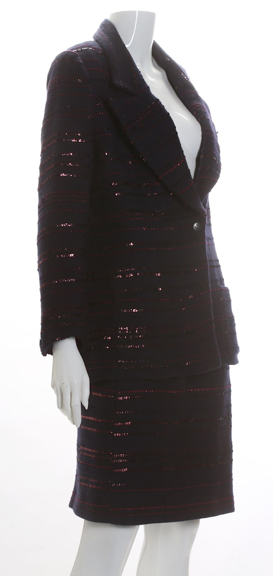 Chanel Navy Wool and Sequin Skirt Suit, c. 2000, n - Image 3 of 7