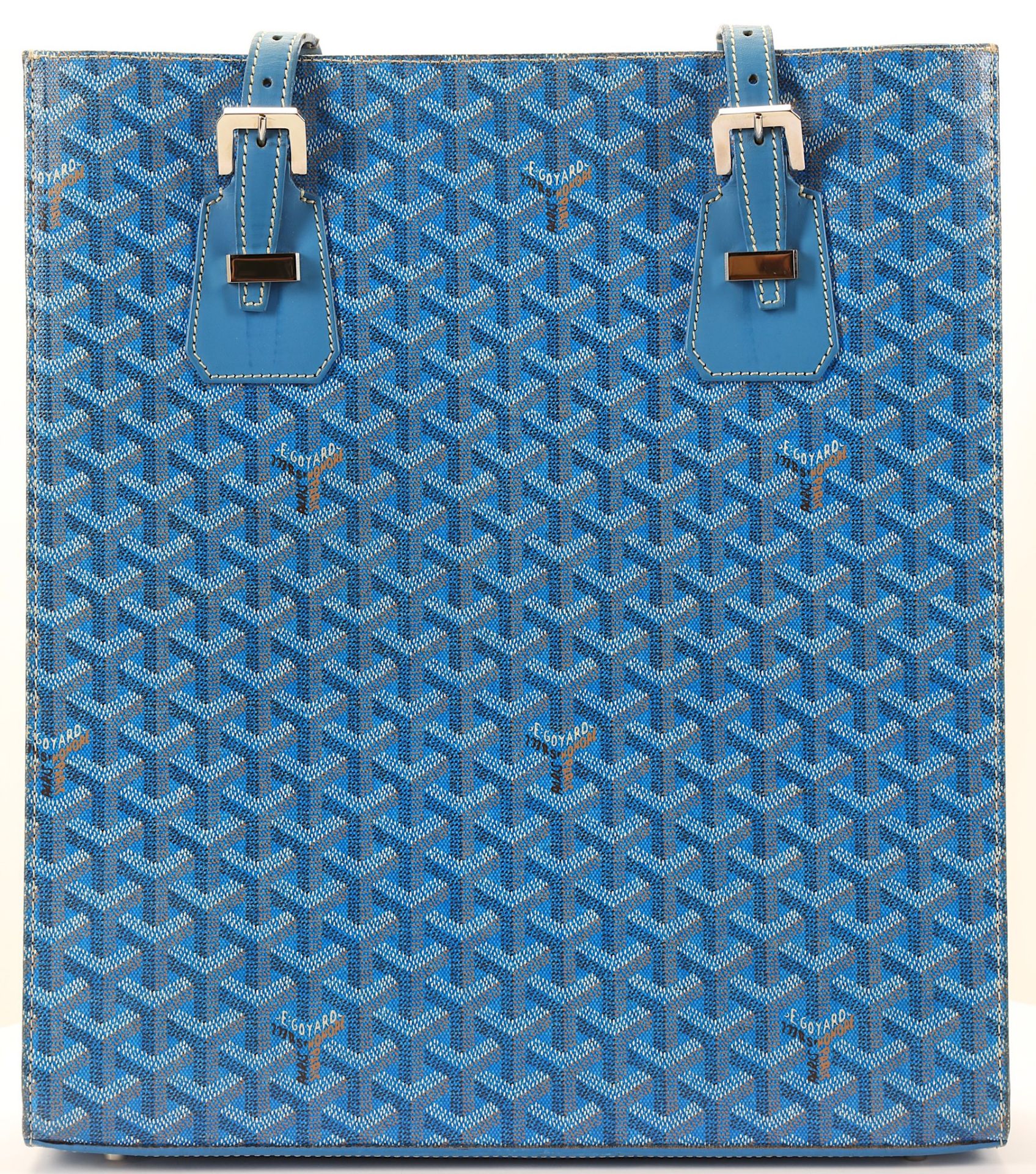 Goyard Blue Comores Tote Bag, hand painted coated - Image 3 of 5