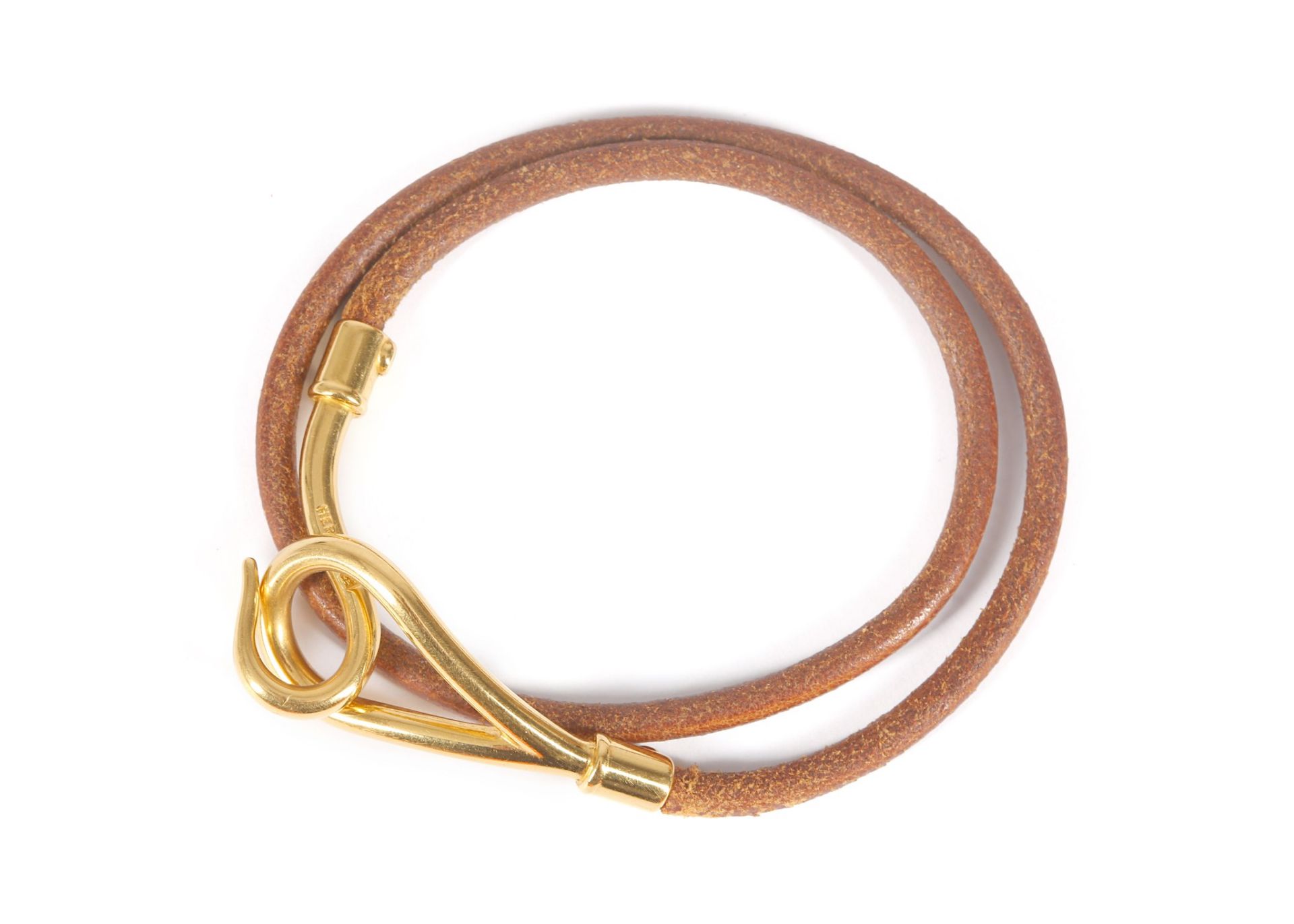 Hermes Jumbo Double Tour Bracelet, brown leather tone with gold plated hook fastening Box