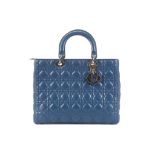 Christian Dior Blue Large Lady Dior Tote, Cannage