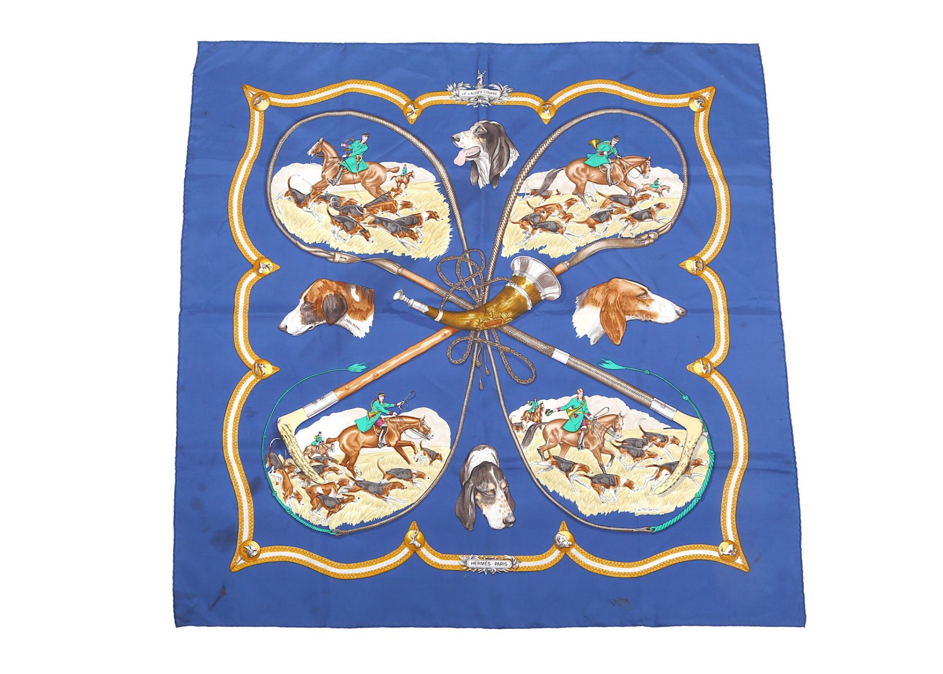 Hermes 'Le Laisser Courre' Silk Scarf, 1970s, on b