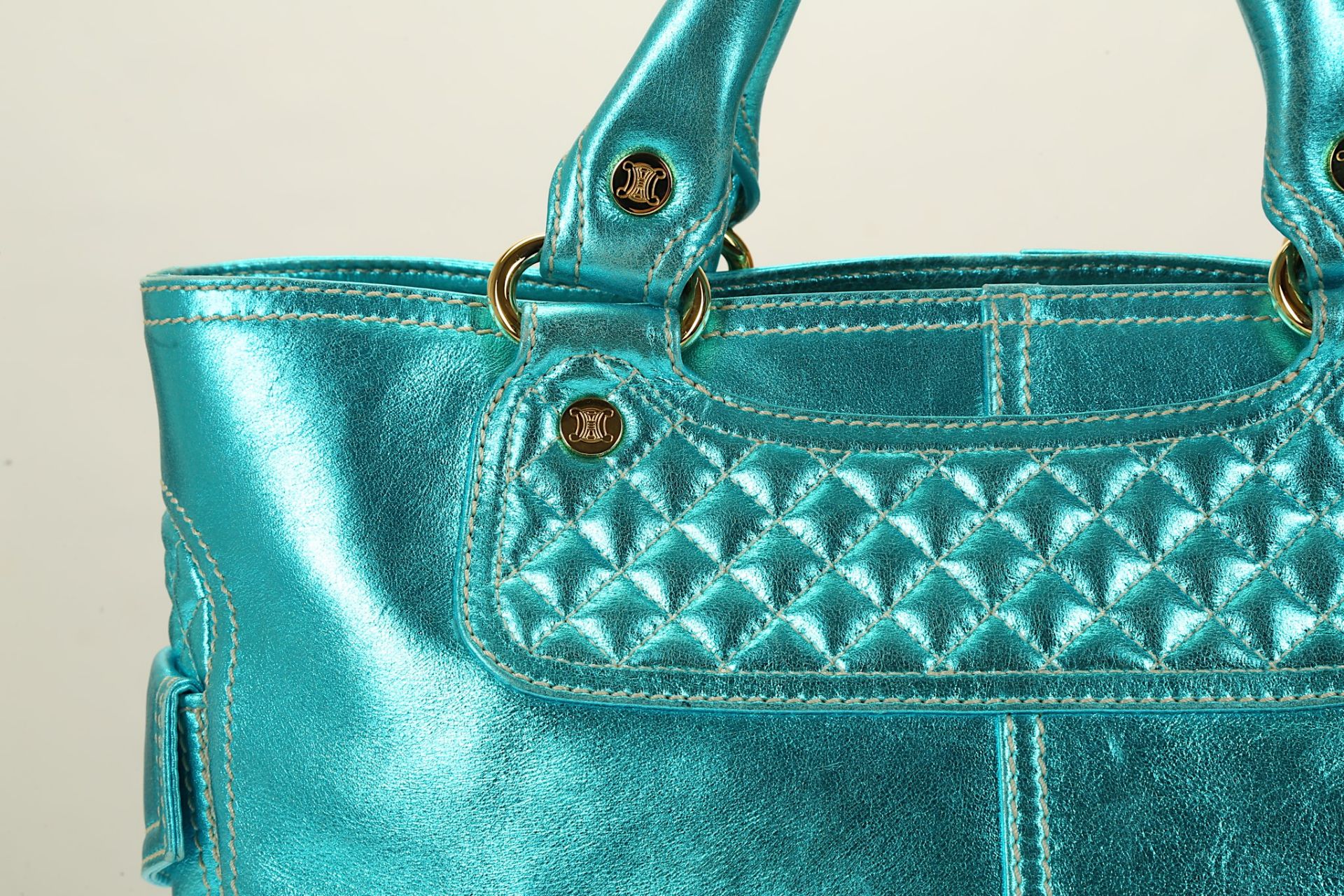 Celine Iridescent Blue Stitched Boogie Bag, gold t - Image 2 of 7