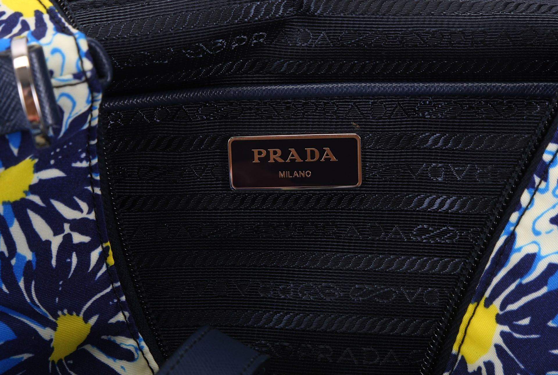 Prada Blue Floral Nylon Shopper, c. 2016, nylon printed with blue and yellow flower heads, blue - Image 5 of 5