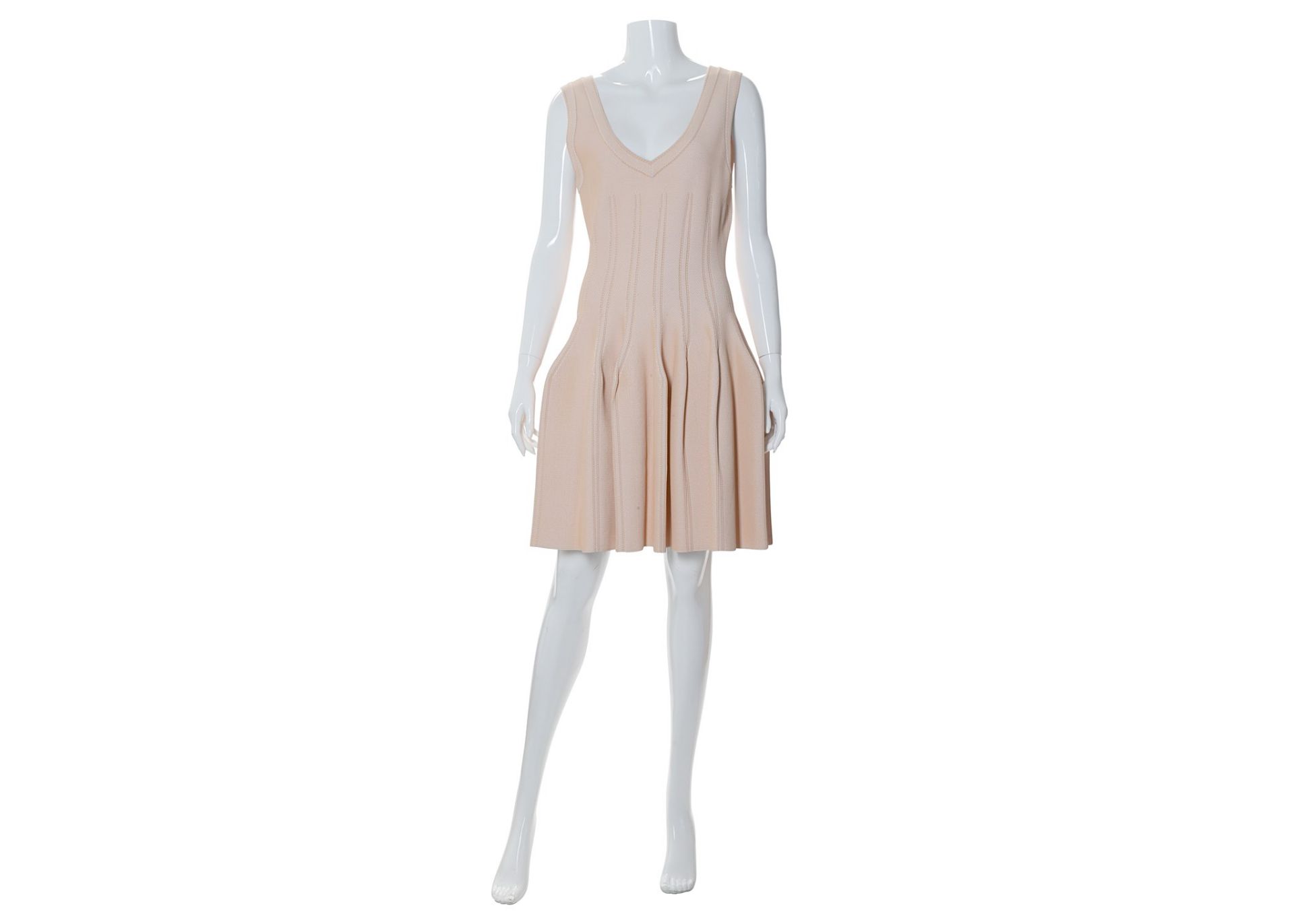 Alaia Nude Pleated Flared Dress, sleeveless design