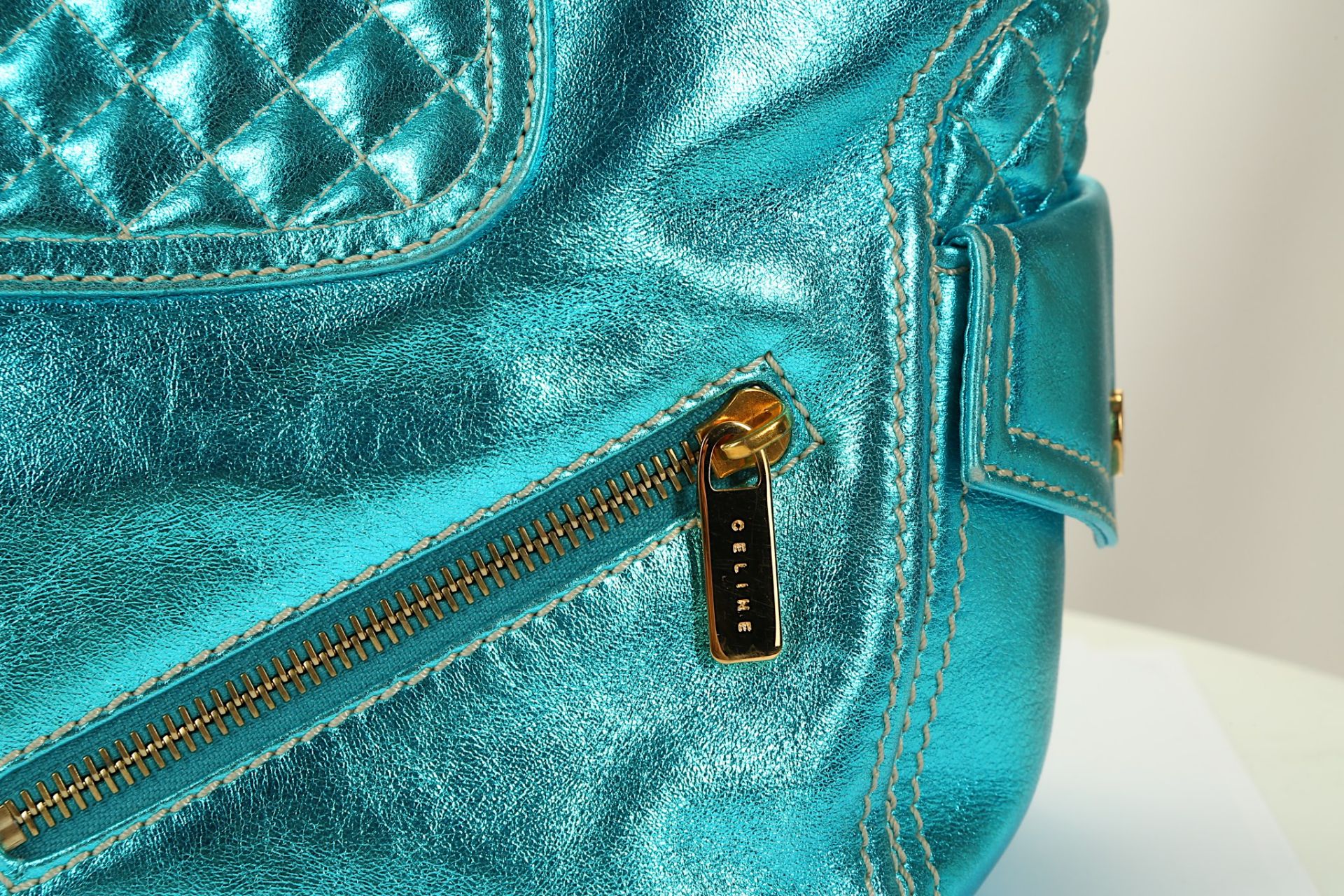 Celine Iridescent Blue Stitched Boogie Bag, gold t - Image 5 of 7