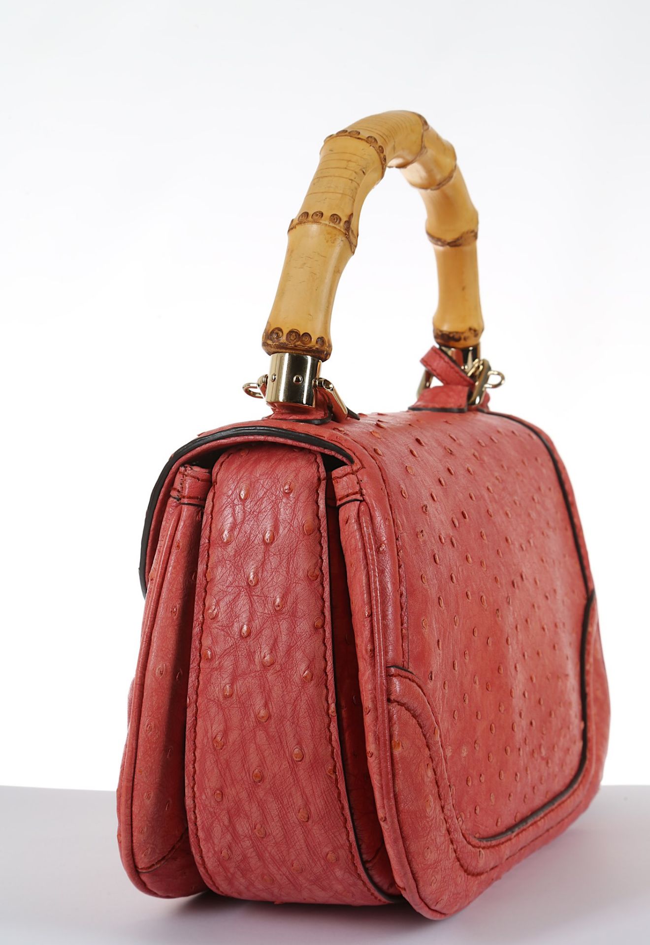 Gucci Coral Ostrich New Bamboo Handbag, c. 2017, p - Image 5 of 8