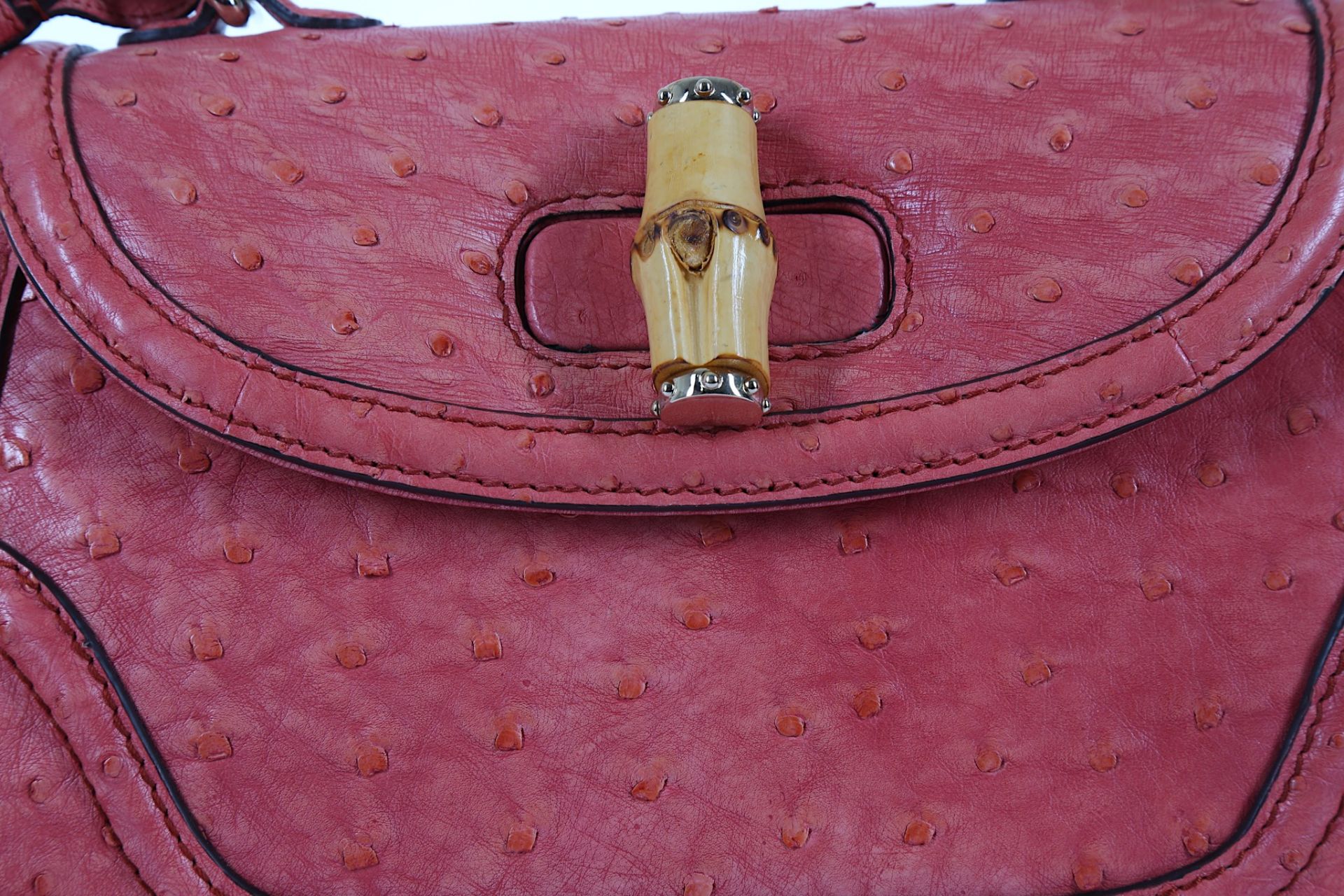 Gucci Coral Ostrich New Bamboo Handbag, c. 2017, p - Image 2 of 8