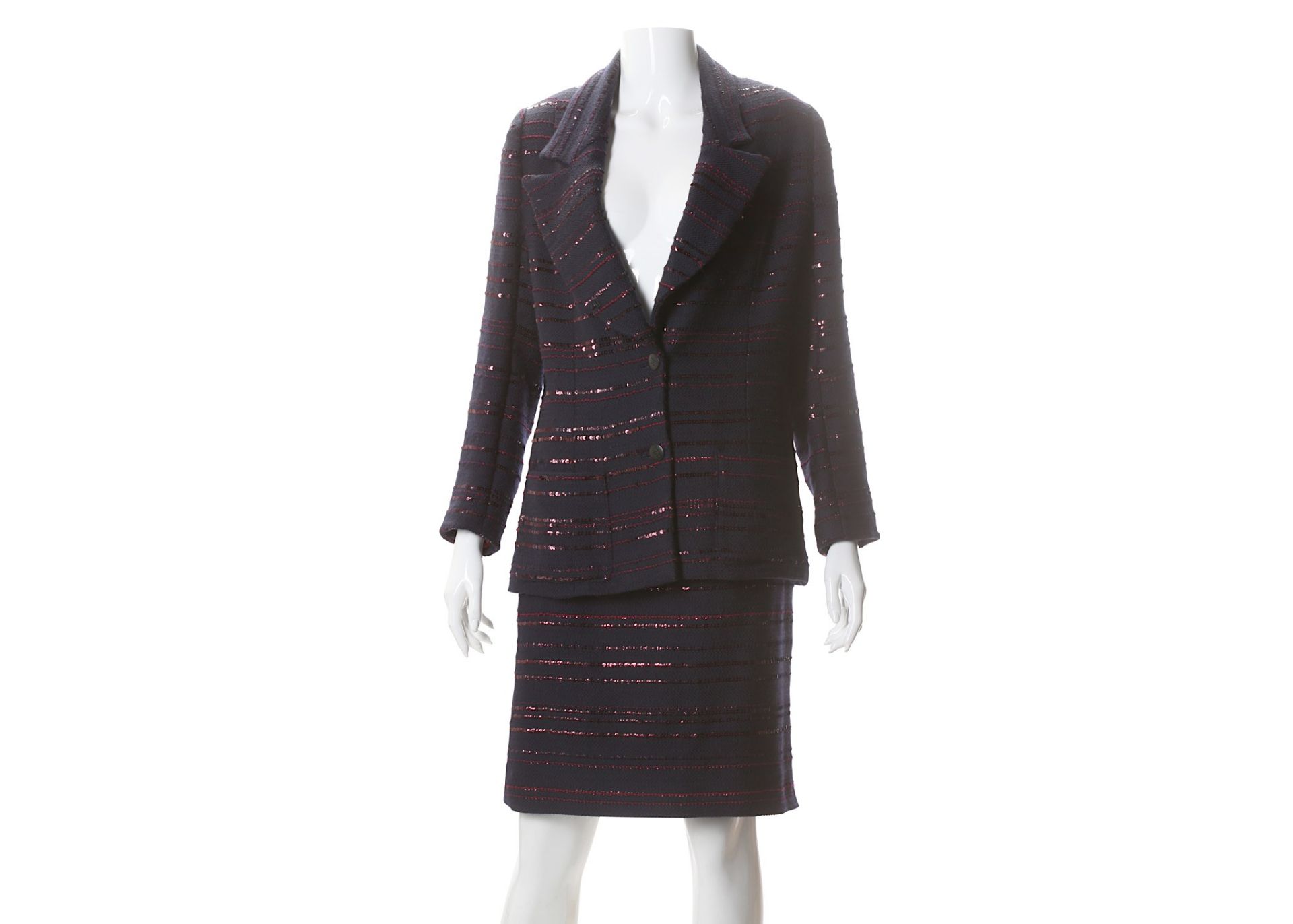 Chanel Navy Wool and Sequin Skirt Suit, c. 2000, n