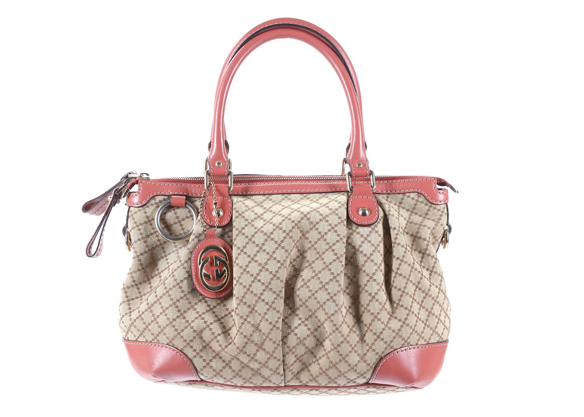 Gucci Pink Leather and Canvas Sukey Tote, diamond