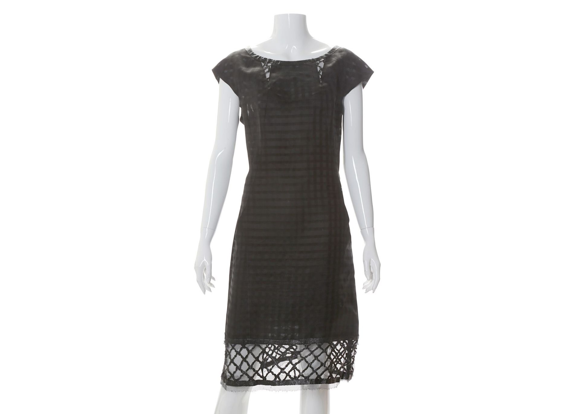 Chanel Black Silk Gingham Dress, Printemps 2009, with rubberised net trim, size 44 (UK 16) Condition