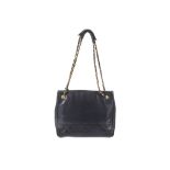 Chanel Navy Shoulder Bag, 1980s, smooth navy leather with quilting towards base, front slip