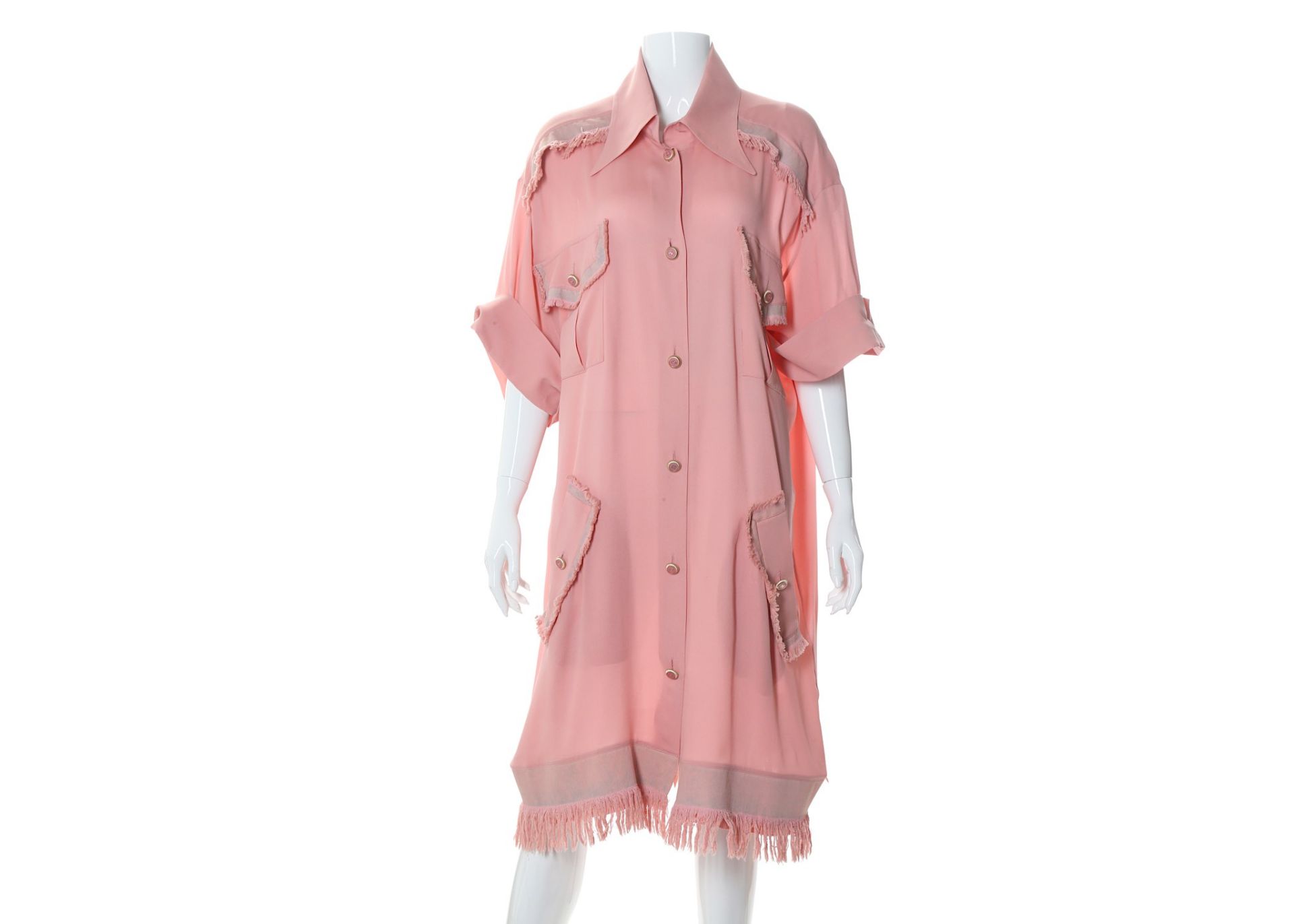 Chanel Pink Georgette Crepe Silk Shirt Dress, Summ