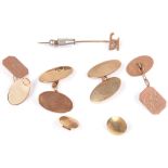 A small collection of jewellery, including two pairs of 9 carat gold cufflinks, including two