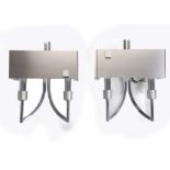 A pair of 1970's French wall lights, 20th century, in brushed steel and chrome, 29cm wide x 38cm