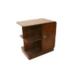 An Art Deco style figured walnut low cabinet, with a single drawer and open tiers, 70cm wide