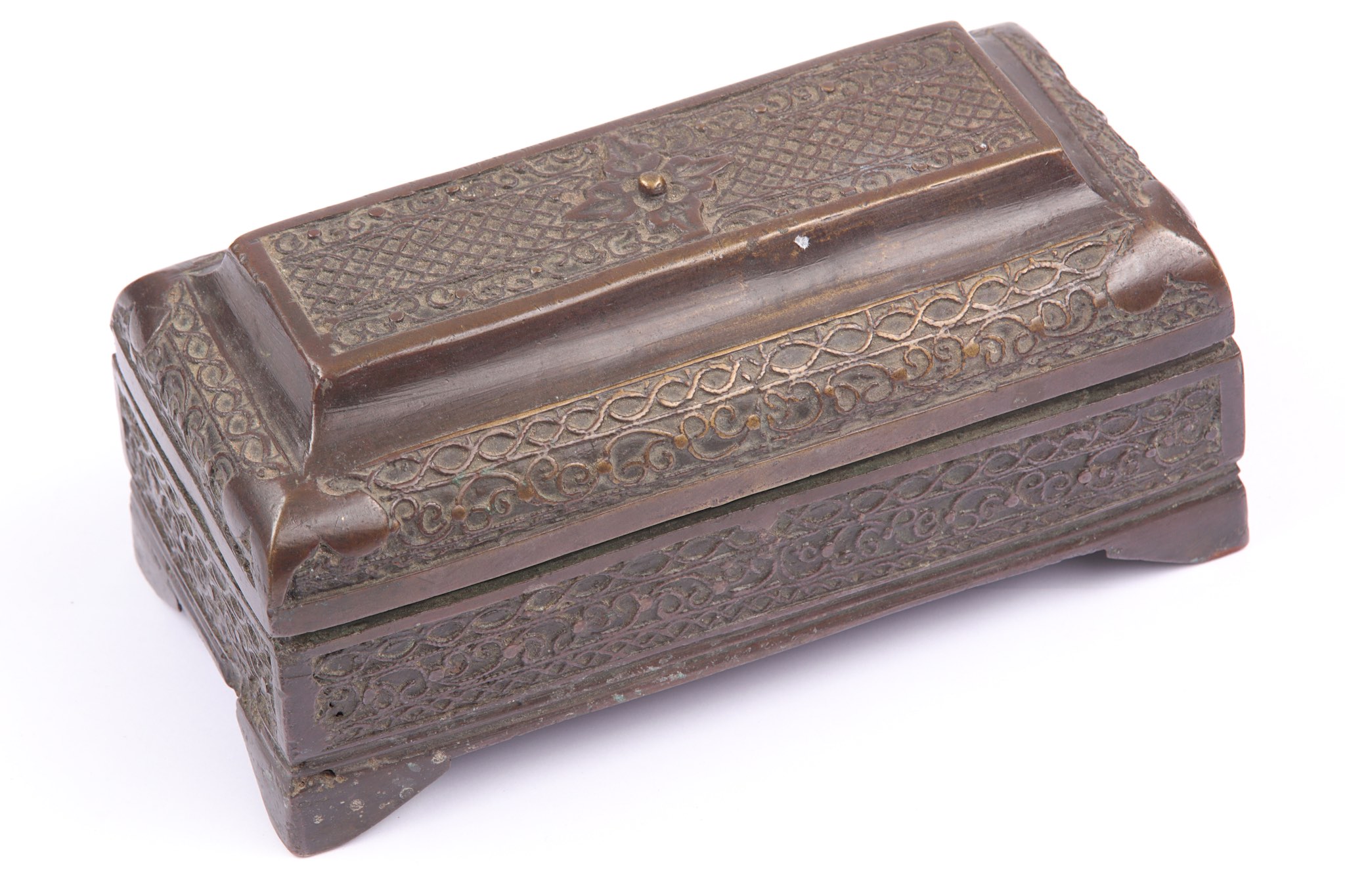 An Antique Ottoman style bronze casket, of sarcoph