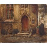 Alfred Joseph Auguste van Neste (Belgian, 1874-1969), 'La Porte Rouge', figures in an exterior