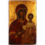 A religious icon of the Mother of God, mid-20th century, oil on wood, with export stamp for Novi