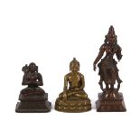A Tibetan and two Indian bronze Buddhistic figures
