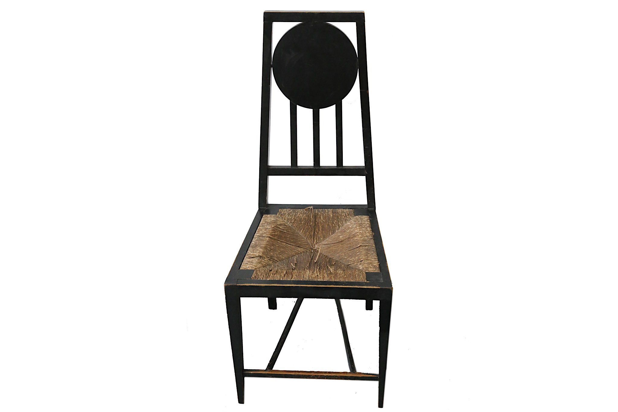 A pair of Mackintosh style ebonised side chairs, with drop in rush seats (2) - Image 2 of 2