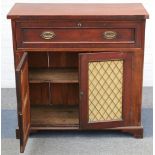 A Victorian mahogany secretaire cabinet, the maple faced interior over two brass grille doors, on