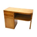 An Art Deco style maple kneehole dressing table, 20th century, fitted with two drawers and a