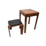 An Art Deco style walnut occaisional table, mid-20th century; together with a later bentwood stool