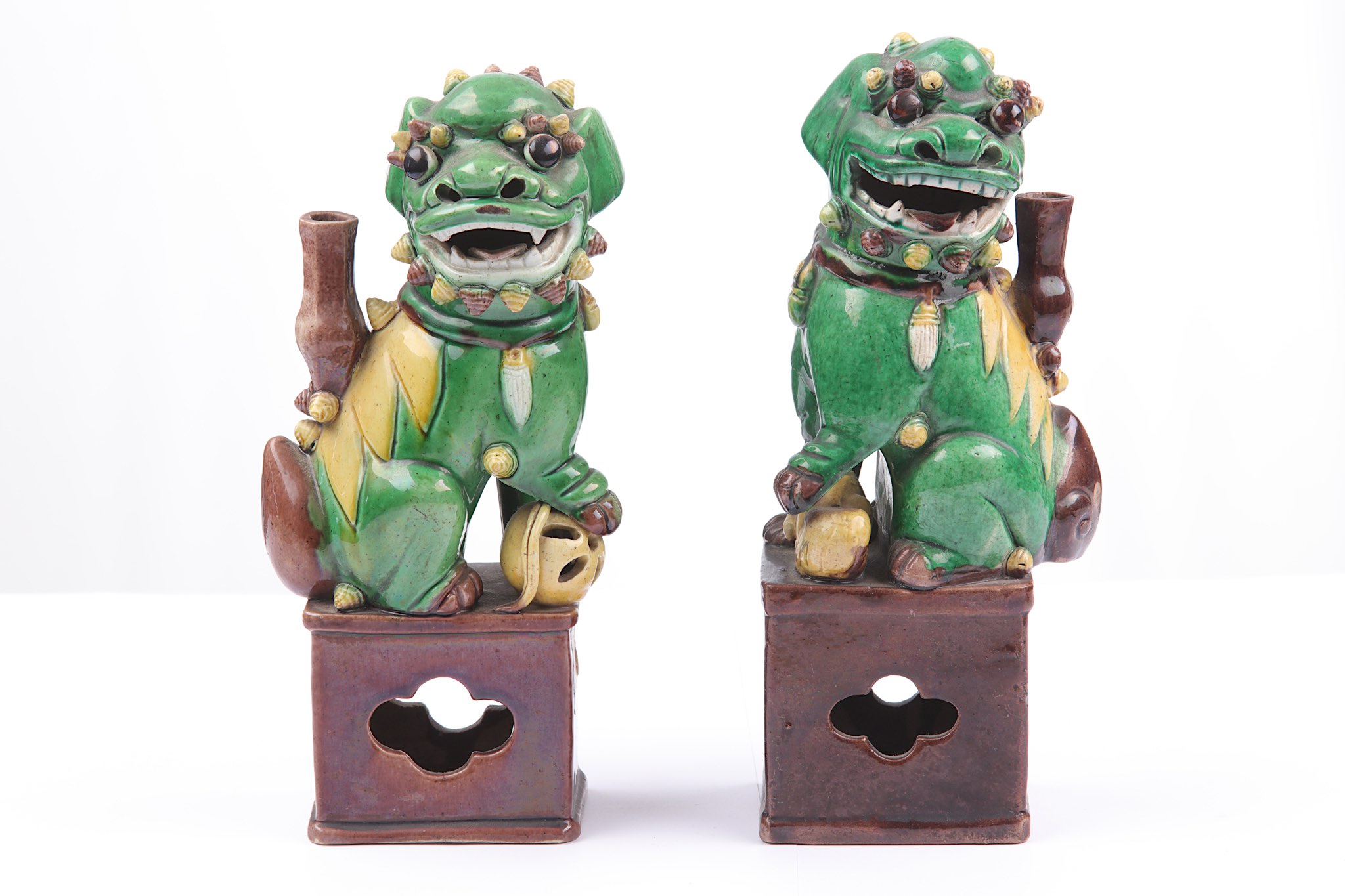 A pair of Chinese famille verte 'Buddhist Lion Dog