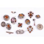 A group of Scottish brooches, variously-set with agate, hardstones and paste, two with UK