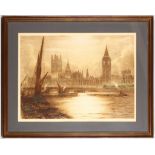 James Alphege Brewer (British, 1881-1946), 'The Palace of Westminster from The Thames', hand