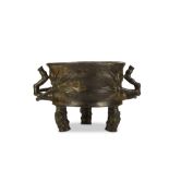 A LARGE CHINESE BRONZE PARCEL GILT ‘BAMBOO’ INCENSE BURNER. Early Qing Dynasty, signed Li Yuanhe.