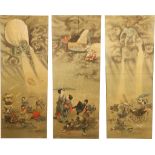 A SET OF SIX JAPANESE PAINTINGS. Meiji period. Ink and colo