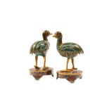 A PAIR OF CLOISONNÉ ENAMEL QUAILS. 19th / 20th Century. Modelled in mirror image looking right and