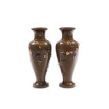 A PAIR OF INLAID VASES, BY INOUE. Meiji period. Of