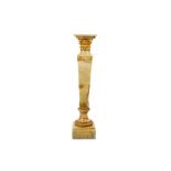 A LATE 19TH / EARLY 20TH CENTURY ONYX AND GILT METAL MOUNTED PEDESTAL the square top over the