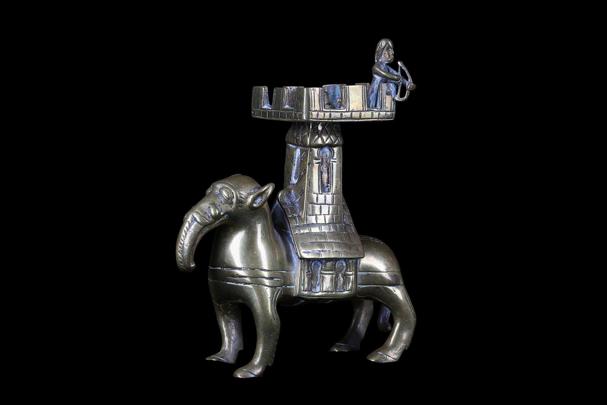 A MAGDEBURG STYLE BRONZE CANDLESTICK IN THE FORM OF AN ELEPHANT AND CASTLE, PROBABLY 19TH CENTURY